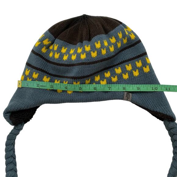 THE NORTH FACE Kids Knit Earflap Beanie in Blue Yellow Gray Size Medium Youth - Picture 6 of 8